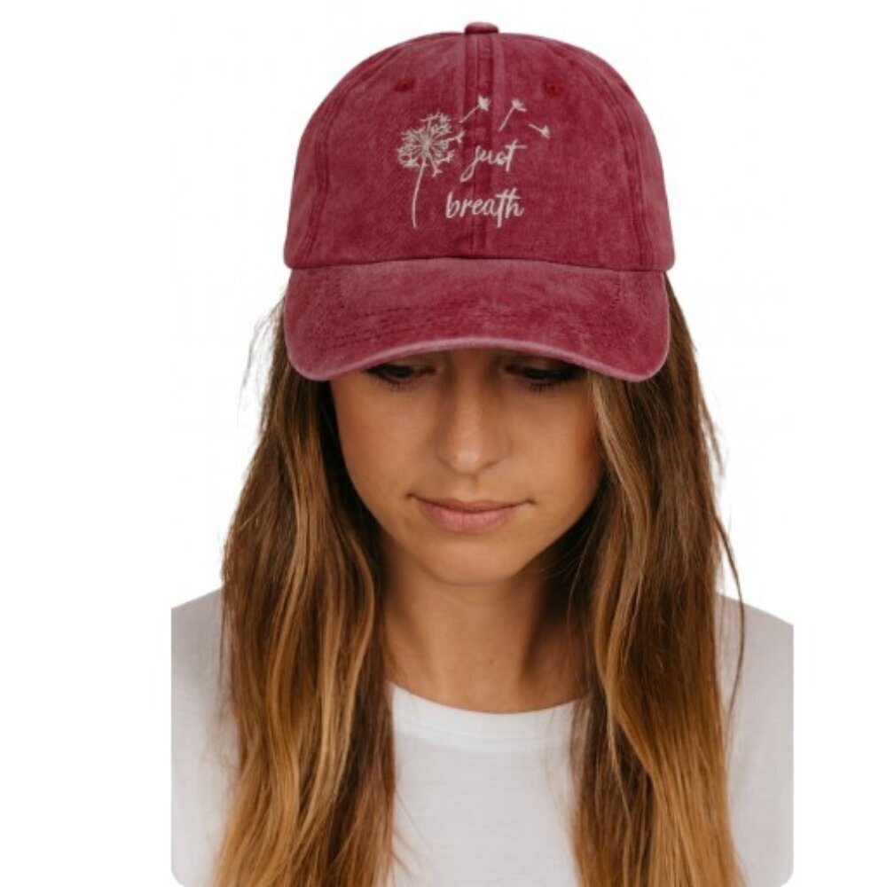 Vintage-inspired Dandelion Printed "Just Breathe" Casual Cotton Baseball Cap